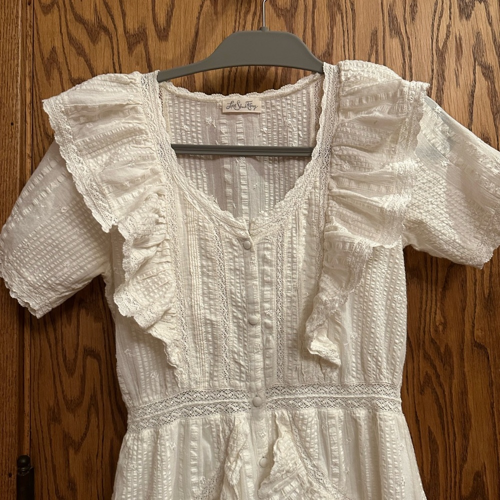 LoveShackFancy Romantic Ruffled offwhite Midi Dress sz 2/4 - Picture 4 of 11